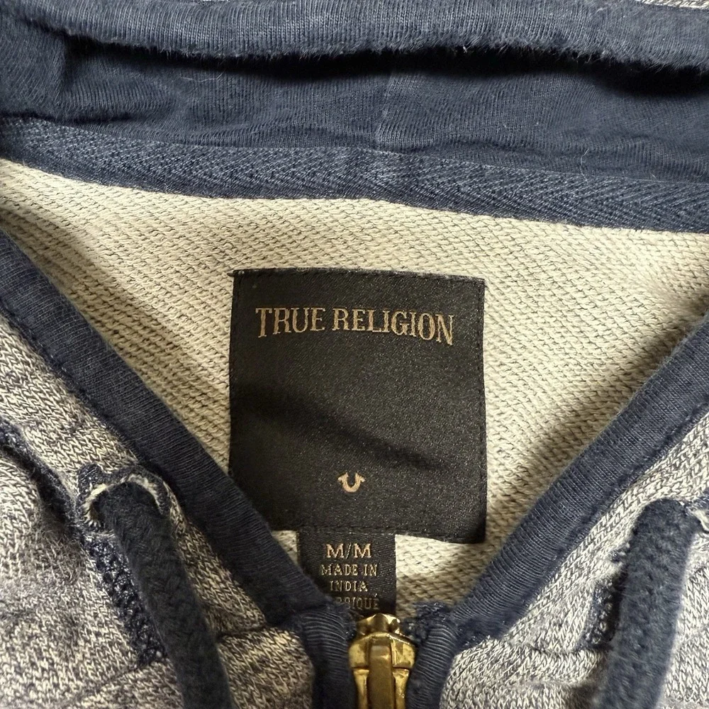 Vintage True Religion Hoodie Mens Medium M Gray Cotton Knit‎ Horseshoe Logo